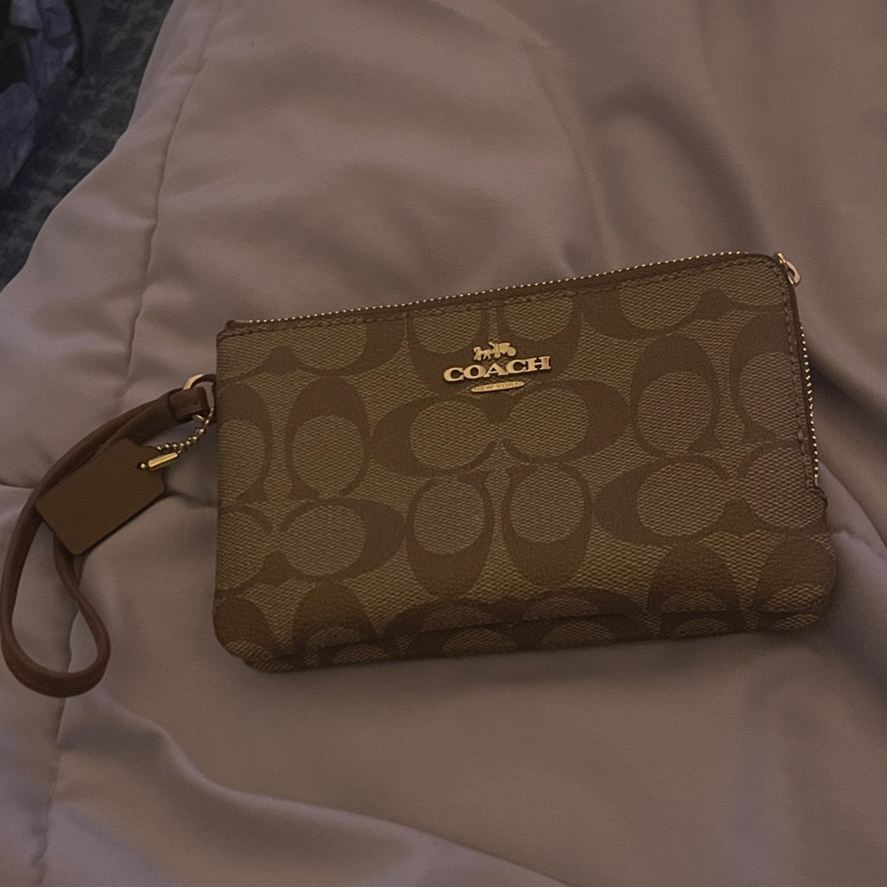 Coach Brown Double-Zip Wristlet